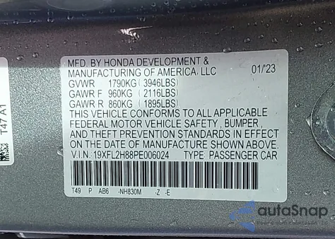 2023 Honda Civic Sport z USA, uszkodzony, nr VIN 19XFL2H88PE006024